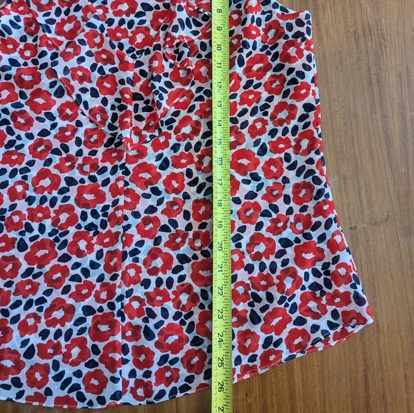 Blue and Red Floral Poppy Sheer Ruffle sleeveless blouse - Picture 8 of 10